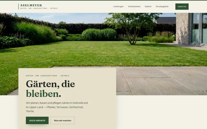 Beispielseite für einen Garten- und Landschaftsbau-Betrieb, von uns gebaut. Den Betrieb gibt es nicht.