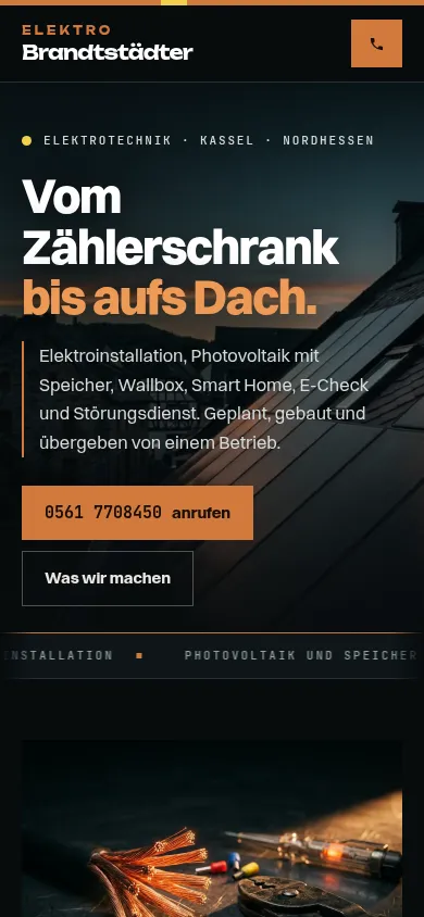 Elektro Brandtstädter, Elektrotechnik in Kassel — eine Seite, wie wir sie bauen.
