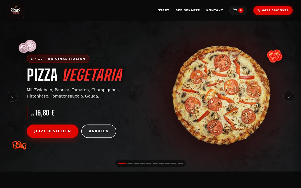 Startseite von enzos-pizza-bremen.de, Pizzeria mit Bestellung in Bremen.