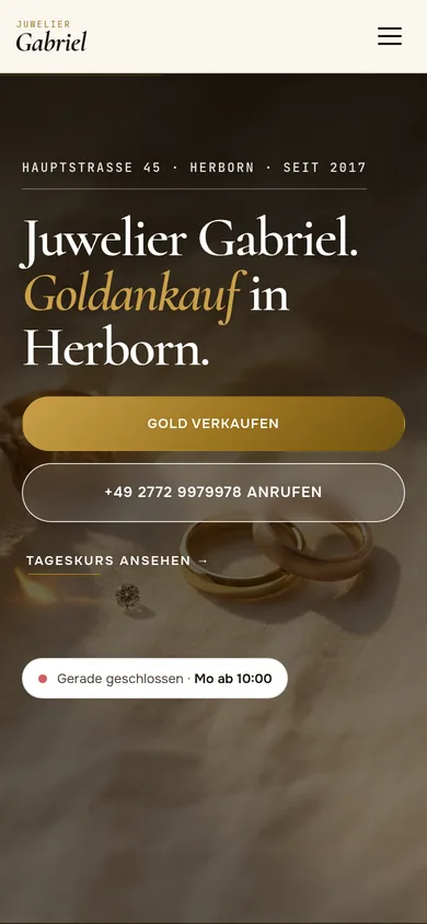 Die von uns gebaute Seite juweliergabriel-herborn.de auf dem Handy, Juwelier und Goldankauf in Herborn.