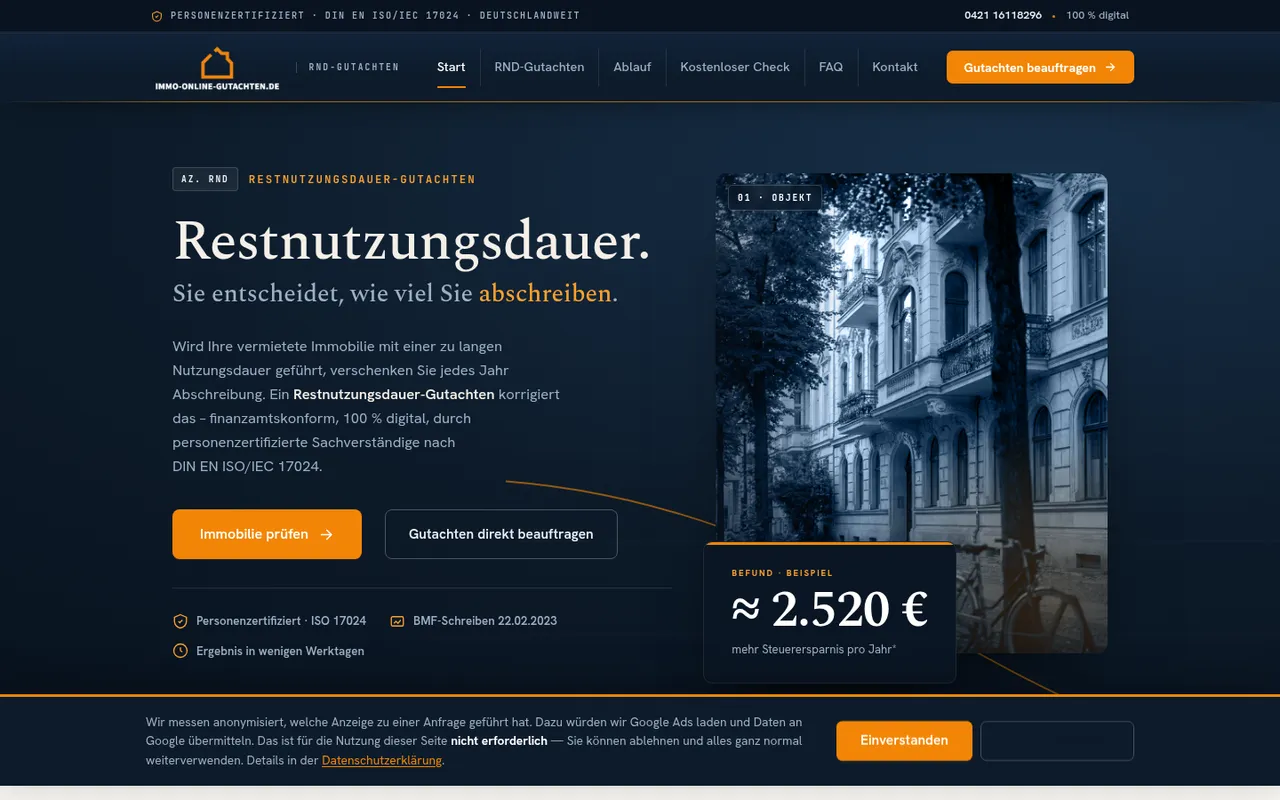 Startseite von immo-online-gutachten.de, Immobilienbewertung in Bremen.