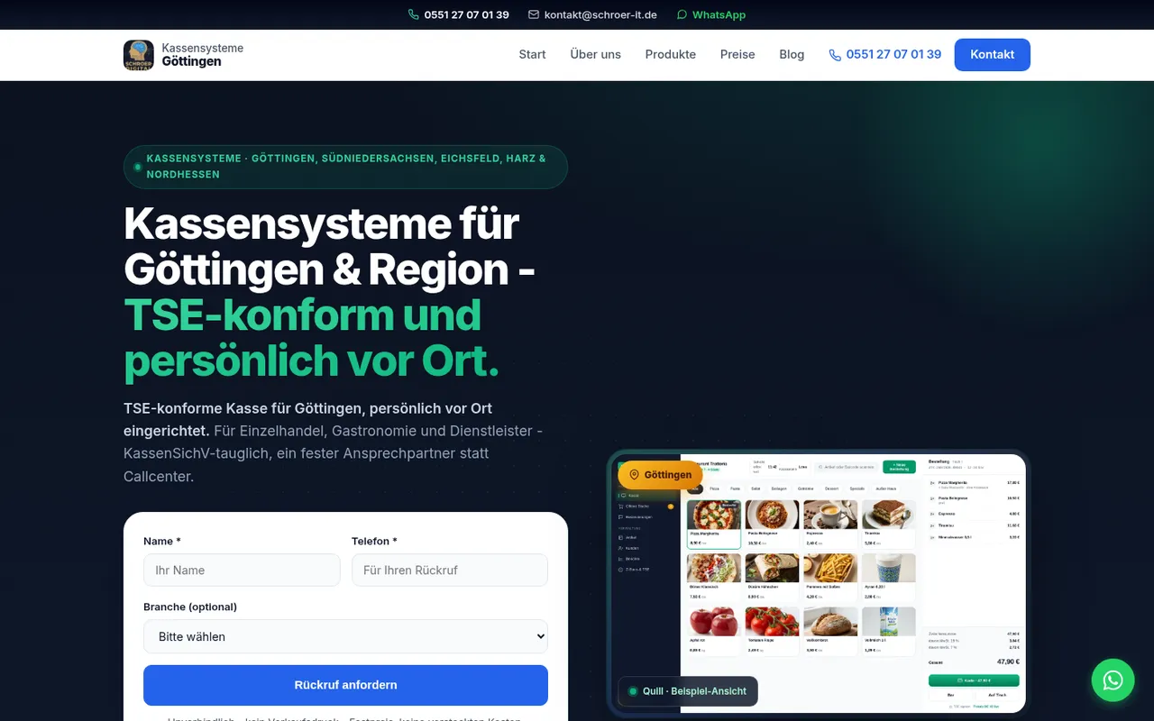 Startseite von kassensysteme-goettingen.de, Kassenfachhandel in Göttingen.
