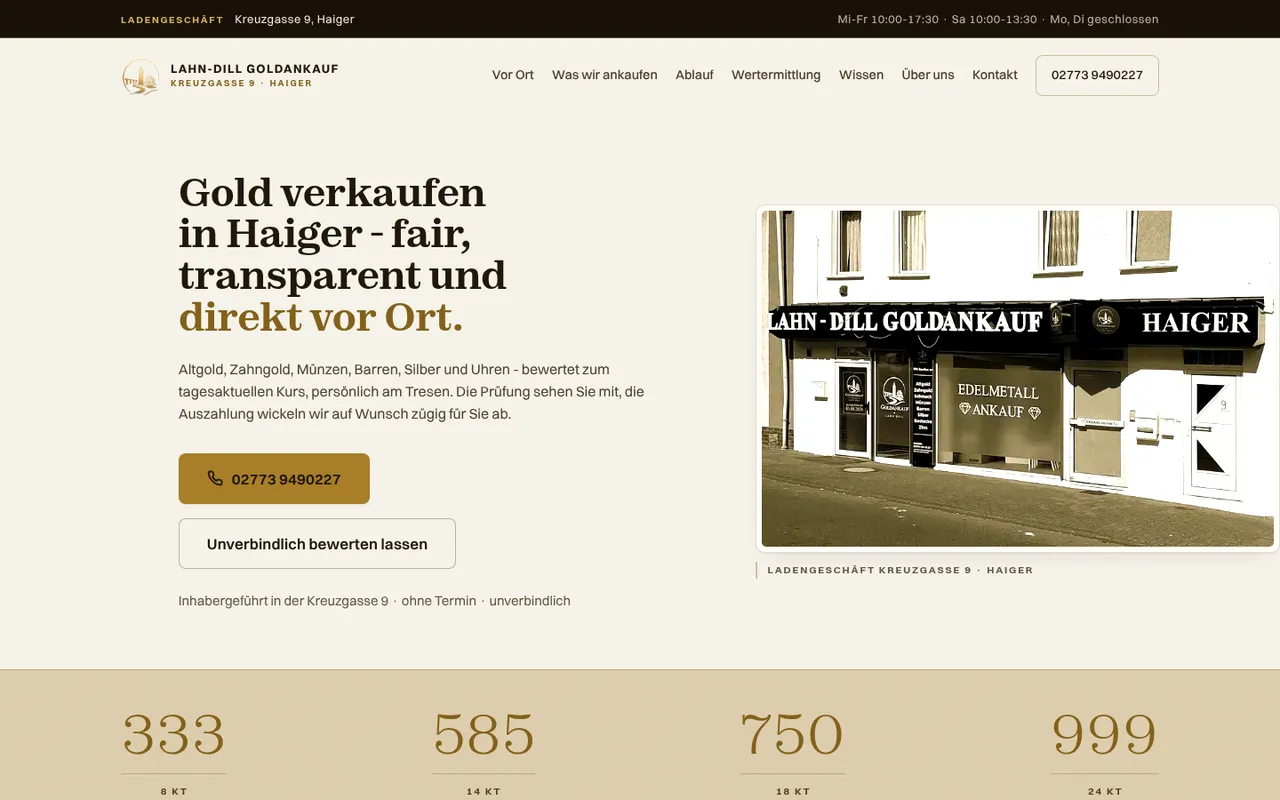 Startseite von lahn-dill-goldankauf.de, Goldankauf in Haiger.
