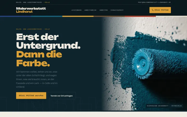 Beispielseite für einen Maler und Lackierer-Betrieb, von uns gebaut. Den Betrieb gibt es nicht.