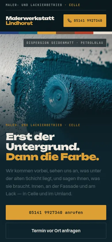 Malerwerkstatt Lindhorst, Maler und Lackierer in Celle — eine Seite, wie wir sie bauen.