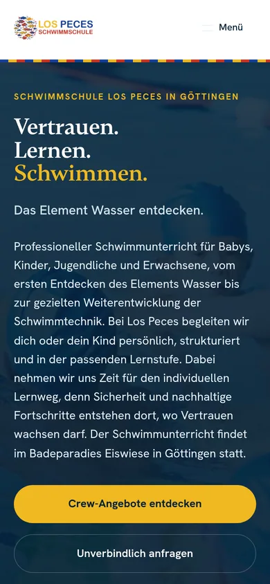 Die von uns gebaute Seite los-peces.de auf dem Handy, Schwimmschule in Göttingen.