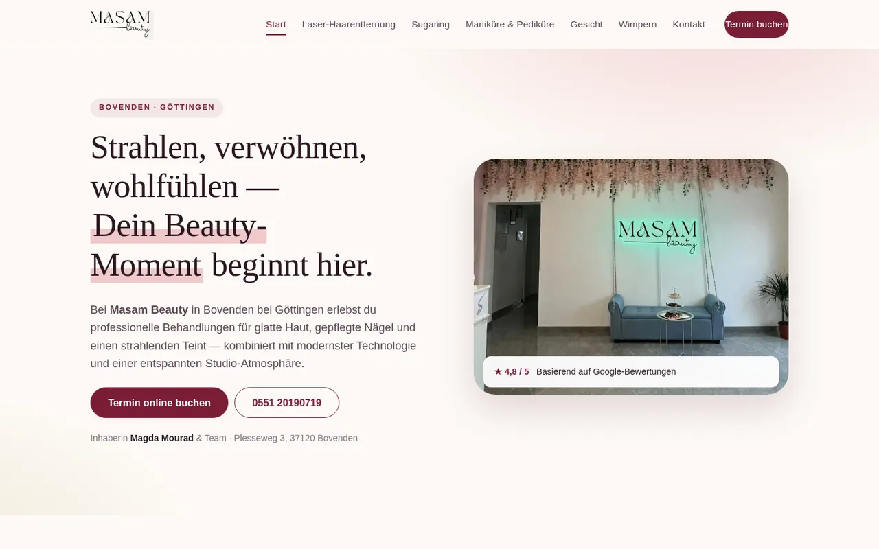 Startseite von masam-beauty.de, Kosmetikstudio in Bovenden.