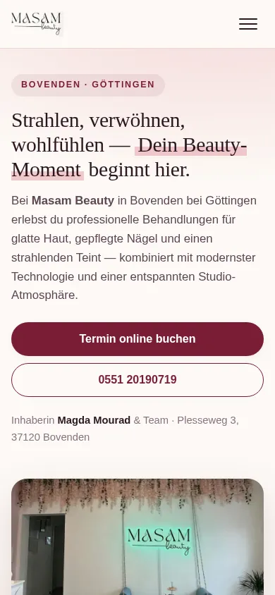 Handy-Ansicht von masam-beauty.de, Kosmetikstudio in Bovenden.