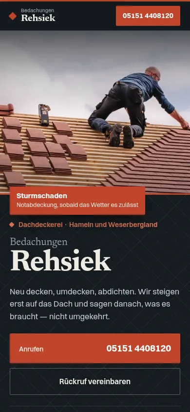 Bedachungen Rehsiek, Dachdeckerei in Hameln — eine Seite, wie wir sie bauen.