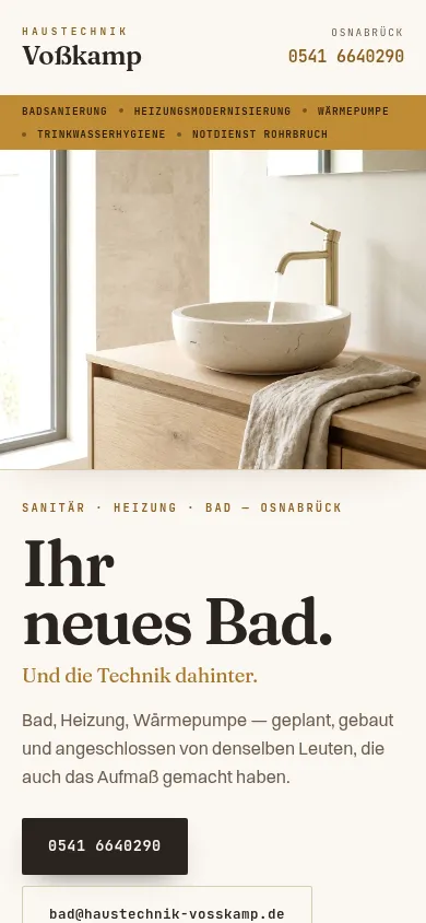 Haustechnik Voßkamp, Sanitär, Heizung, Bad in Osnabrück — eine Seite, wie wir sie bauen.